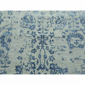 10'x13'8" Silver with Blue, Broken Persian Erased Vase Design, Wool and Silk Hand Knotted, Oriental Rug FWR475746