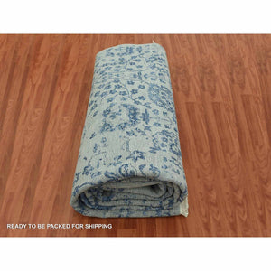 10'x13'8" Silver with Blue, Broken Persian Erased Vase Design, Wool and Silk Hand Knotted, Oriental Rug FWR475746