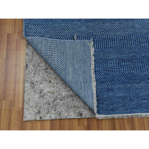 8'2"x10' Yale Blue, Wool and Silk Hand Knotted, Grass Design Dense Weave, Tone on Tone Soft Pile, Oriental Rug FWR475944