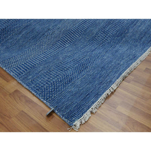 8'2"x10' Yale Blue, Wool and Silk Hand Knotted, Grass Design Dense Weave, Tone on Tone Soft Pile, Oriental Rug FWR475944