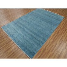 Load image into Gallery viewer, 6&#39;x9&#39;1&quot; Light Turquoise, Densely Woven Tone on Tone, Soft Pile Wool and Silk, Hand Knotted Grass Design Oriental Rug FWR475968