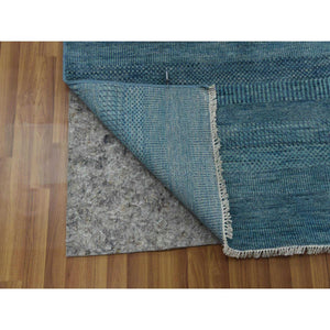 6'x9'1" Light Turquoise, Densely Woven Tone on Tone, Soft Pile Wool and Silk, Hand Knotted Grass Design Oriental Rug FWR475968