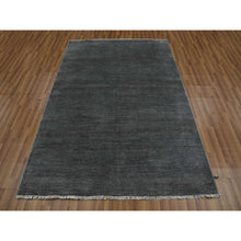 Load image into Gallery viewer, 5&#39;1&quot;x7&#39;1&quot; Gray, Hand Knotted Grass Design, Densely Woven Tone on Tone, Soft Pile Wool and Silk, Oriental Rug FWR476004