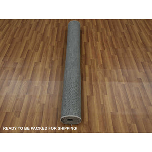 5'1"x7'1" Gray, Hand Knotted Grass Design, Densely Woven Tone on Tone, Soft Pile Wool and Silk, Oriental Rug FWR476004