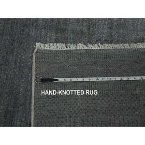 5'1"x7'1" Gray, Hand Knotted Grass Design, Densely Woven Tone on Tone, Soft Pile Wool and Silk, Oriental Rug FWR476004