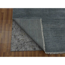 Load image into Gallery viewer, 3&#39;10&quot;x7&#39; Charcoal Gray, Tone on Tone Soft to the Touch, Wool and Silk Hand Knotted, Grass Design Dense Weave, Wide Runner Oriental Rug FWR476022
