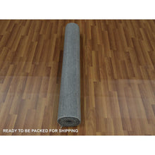 Load image into Gallery viewer, 3&#39;10&quot;x7&#39; Charcoal Gray, Tone on Tone Soft to the Touch, Wool and Silk Hand Knotted, Grass Design Dense Weave, Wide Runner Oriental Rug FWR476022