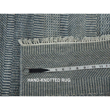 Load image into Gallery viewer, 3&#39;10&quot;x7&#39; Charcoal Gray, Tone on Tone Soft to the Touch, Wool and Silk Hand Knotted, Grass Design Dense Weave, Wide Runner Oriental Rug FWR476022