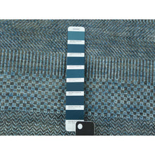 Load image into Gallery viewer, 4&#39;1&quot;x6&#39;2&quot; Little Boy Blue, Grass Design Densely Woven, Tone on Tone Soft Pile, Wool and Silk Hand Knotted, Oriental Rug FWR476040