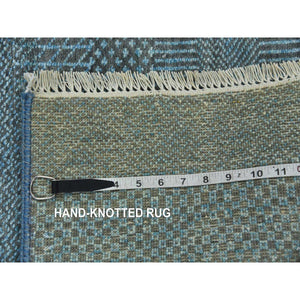 4'1"x6'2" Little Boy Blue, Grass Design Densely Woven, Tone on Tone Soft Pile, Wool and Silk Hand Knotted, Oriental Rug FWR476040