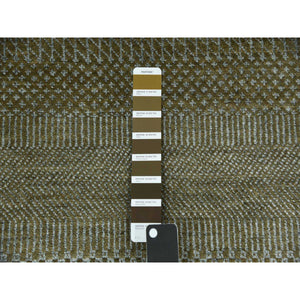 3'x5'2" Golden Brown, Wool and Silk Hand Knotted, Grass Design Dense Weave, Tone on Tone Soft Pile, Oriental Rug FWR476064
