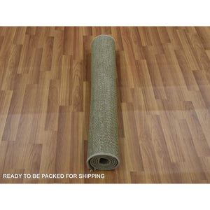 3'x5'2" Golden Brown, Wool and Silk Hand Knotted, Grass Design Dense Weave, Tone on Tone Soft Pile, Oriental Rug FWR476064
