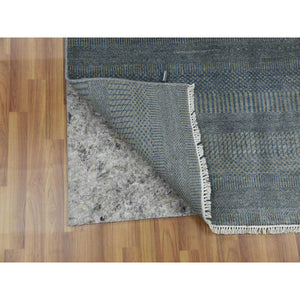 3'1"x5' Nickel Color, Wool and Silk Hand Knotted, Grass Design Dense Weave, Tone on Tone Soft to the Touch, Oriental Rug FWR476094