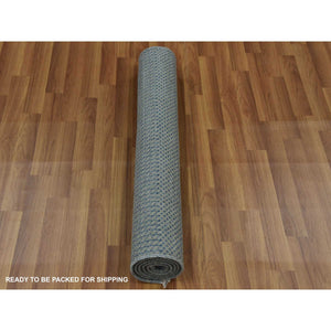 3'1"x5' Nickel Color, Wool and Silk Hand Knotted, Grass Design Dense Weave, Tone on Tone Soft to the Touch, Oriental Rug FWR476094