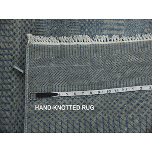3'1"x5' Nickel Color, Wool and Silk Hand Knotted, Grass Design Dense Weave, Tone on Tone Soft to the Touch, Oriental Rug FWR476094