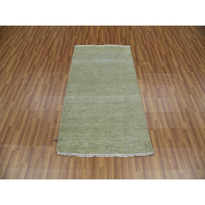3'x5'3" Light Green, Hand Knotted Grass Design, Densely Woven Tone on Tone, Soft Pile Wool and Silk, Oriental Rug FWR476124