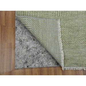 3'x5'3" Light Green, Hand Knotted Grass Design, Densely Woven Tone on Tone, Soft Pile Wool and Silk, Oriental Rug FWR476124