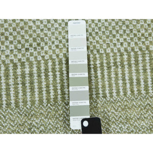 3'x5'3" Light Green, Hand Knotted Grass Design, Densely Woven Tone on Tone, Soft Pile Wool and Silk, Oriental Rug FWR476124