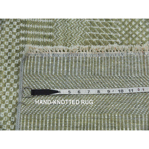3'x5'3" Light Green, Hand Knotted Grass Design, Densely Woven Tone on Tone, Soft Pile Wool and Silk, Oriental Rug FWR476124