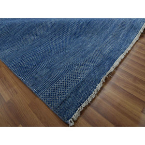 12'x18' Dark Sapphire, Hand Knotted Grass Design, Dense Weave Tone on Tone, Soft Pile Wool and Silk, Oversized Oriental Rug FWR476148