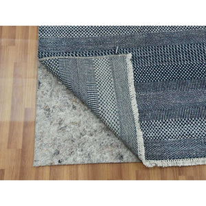 8'1"x10'1" Yankees Blue, Tone on Tone Soft Pile, Wool and Silk Hand Knotted, Grass Design Densely Woven, Oriental Rug FWR476172