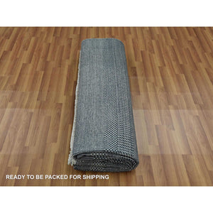 8'1"x10'1" Yankees Blue, Tone on Tone Soft Pile, Wool and Silk Hand Knotted, Grass Design Densely Woven, Oriental Rug FWR476172