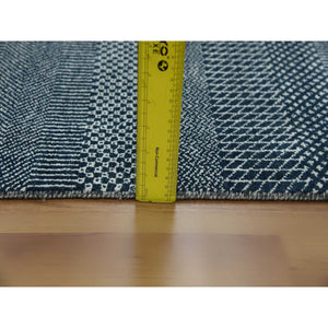 8'1"x10'1" Yankees Blue, Tone on Tone Soft Pile, Wool and Silk Hand Knotted, Grass Design Densely Woven, Oriental Rug FWR476172