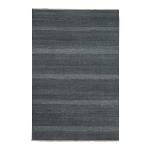 6'x9' Yankees Blue, Densely Woven Tone on Tone, Soft to the Touch Wool and Silk, Hand Knotted Grass Design, Oriental Rug FWR476178