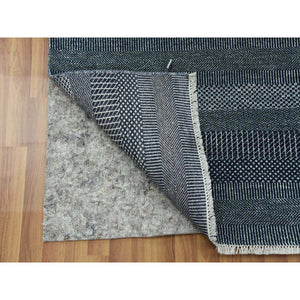 6'x9' Yankees Blue, Densely Woven Tone on Tone, Soft to the Touch Wool and Silk, Hand Knotted Grass Design, Oriental Rug FWR476178