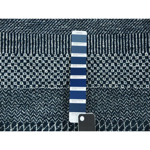 6'x9' Yankees Blue, Densely Woven Tone on Tone, Soft to the Touch Wool and Silk, Hand Knotted Grass Design, Oriental Rug FWR476178
