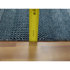 6'x9' Yankees Blue, Densely Woven Tone on Tone, Soft to the Touch Wool and Silk, Hand Knotted Grass Design, Oriental Rug FWR476178