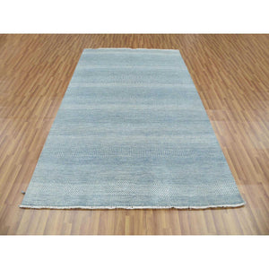 6'x9'3" Queen Blue, Grass Design Dense Weave, Tone on Tone Soft Pile, Wool and Silk Hand Knotted, Oriental Rug FWR476184