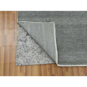 6'x9'4" Arsenic Gray, Hand Knotted Grass Design, Dense Weave Tone on Tone, Soft to the Touch Wool and Silk, Oriental Rug FWR476190