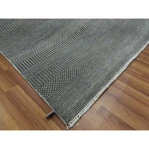 6'x9'4" Arsenic Gray, Hand Knotted Grass Design, Dense Weave Tone on Tone, Soft to the Touch Wool and Silk, Oriental Rug FWR476190
