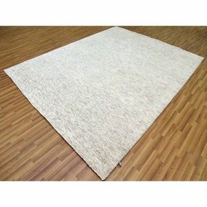 8'x10'1" Beige, Thick and Plush Hand Knotted, Undyed Natural Wool Organic Salt and Pepper Design, Oriental Rug FWR476262
