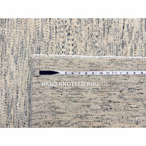 8'x10'1" Beige, Thick and Plush Hand Knotted, Undyed Natural Wool Organic Salt and Pepper Design, Oriental Rug FWR476262