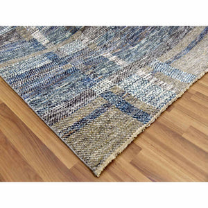 8'2"x10'2" Almond Brown, Modern Geometric Opened Up Plaid Design, 100% Wool Hand Knotted, Oriental Rug FWR476268