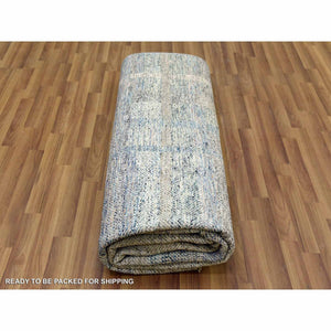 8'2"x10'2" Almond Brown, Modern Geometric Opened Up Plaid Design, 100% Wool Hand Knotted, Oriental Rug FWR476268