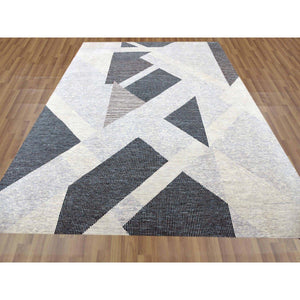 11'10"x15'2" Gainsboro Gray, Geometric Art Deco Collection Soft to the Touch, Pure Wool Hand Knotted, Oversized Oriental Rug FWR476394