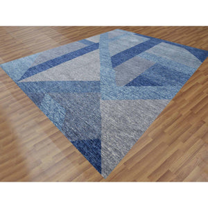 12'x15'5" Beau Blue, Hand Knotted Geometric Art Deco Collection, Soft to the Touch 100% Wool, Oversized Oriental Rug FWR476424