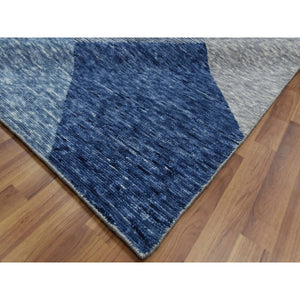 12'2"x18'3" Beau Blue, Pure Wool Hand Knotted, Geometric Art Deco Collection Soft to the Touch, Oversized Oriental Rug FWR476430