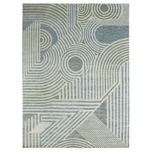 Load image into Gallery viewer, 9&#39;1&quot;x12&#39;1&quot; Steel Blue, Pure Wool Hand Knotted, Geometric Art Deco Collection Soft to the Touch, Oriental Rug FWR476466