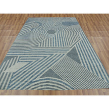 Load image into Gallery viewer, 9&#39;1&quot;x12&#39;1&quot; Steel Blue, Pure Wool Hand Knotted, Geometric Art Deco Collection Soft to the Touch, Oriental Rug FWR476466