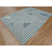 Load image into Gallery viewer, 9&#39;1&quot;x12&#39;1&quot; Steel Blue, Pure Wool Hand Knotted, Geometric Art Deco Collection Soft to the Touch, Oriental Rug FWR476466