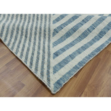 Load image into Gallery viewer, 9&#39;1&quot;x12&#39;1&quot; Steel Blue, Pure Wool Hand Knotted, Geometric Art Deco Collection Soft to the Touch, Oriental Rug FWR476466