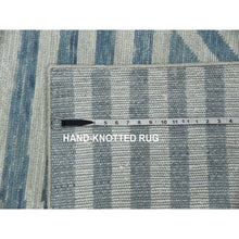 Load image into Gallery viewer, 9&#39;1&quot;x12&#39;1&quot; Steel Blue, Pure Wool Hand Knotted, Geometric Art Deco Collection Soft to the Touch, Oriental Rug FWR476466