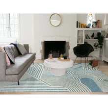 Load image into Gallery viewer, 10&#39;1&quot;x14&#39; Steel Blue, Soft Wool Hand Knotted, Geometric Art Deco Collection Soft to the Touch, Oriental Rug FWR476472