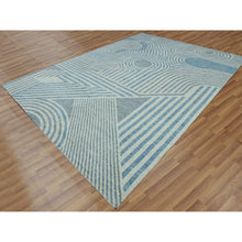 Load image into Gallery viewer, 10&#39;1&quot;x14&#39; Steel Blue, Soft Wool Hand Knotted, Geometric Art Deco Collection Soft to the Touch, Oriental Rug FWR476472