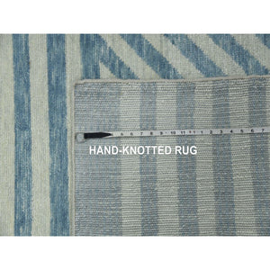 10'1"x14' Steel Blue, Soft Wool Hand Knotted, Geometric Art Deco Collection Soft to the Touch, Oriental Rug FWR476472