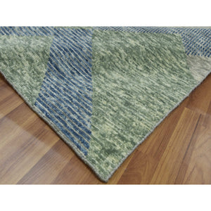 9'x12'2" Camouflage Green, Geometric Art Deco Collection, Pure Wool Hand Knotted, Oriental Rug FWR476502